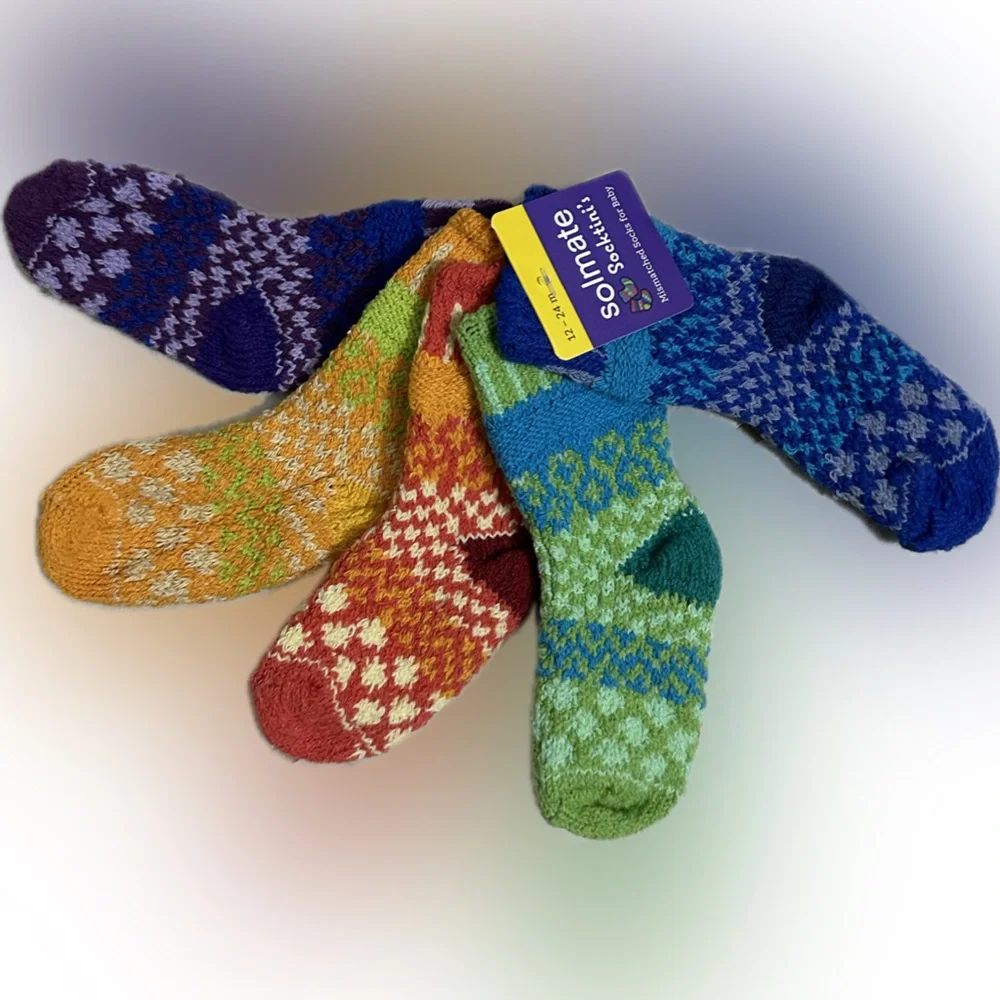 SOLEMATE SOCKTINI’S MISMATCHED BABY SOCKS 12-24 MONTHS ORANGE GREEN PURPLE BLUE